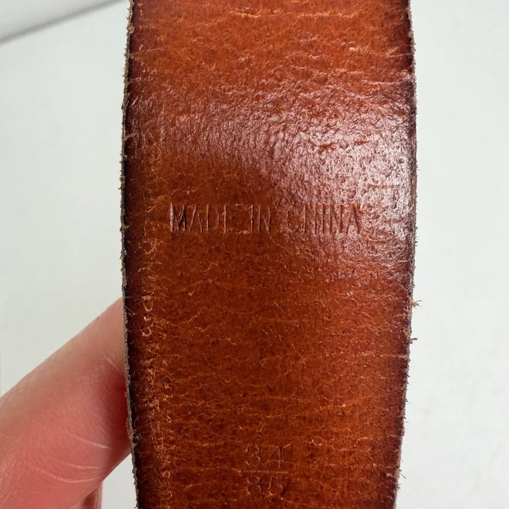 Polo Ralph Lauren 34 Belt Italian Leather Brass Buckle Logo Brown Rugged Preppy